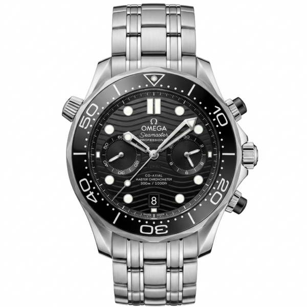 Omega Black Dial Silver Bracelet Seamaster Diver 300M Mens Watch