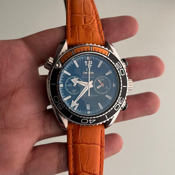 Omega Black Dial Orange Strap Seamaster Planet Ocean Mens Watch