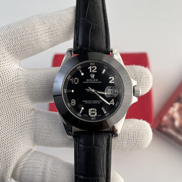 Rolex Oyster Perpetual Datejust Black Dial Black Strap Men's watch