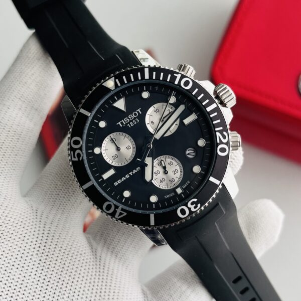 Tissot Seastar Full Black Silver Crown Silicon Strap Men's Watch