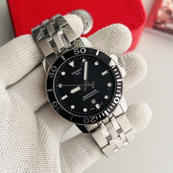 Tissot Seastar Black Dial Silver Bracelet Automatic Men's Watch