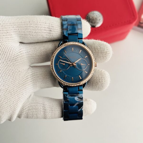 Fossil Blue Dial Rose Gold Bezel Women's Watch