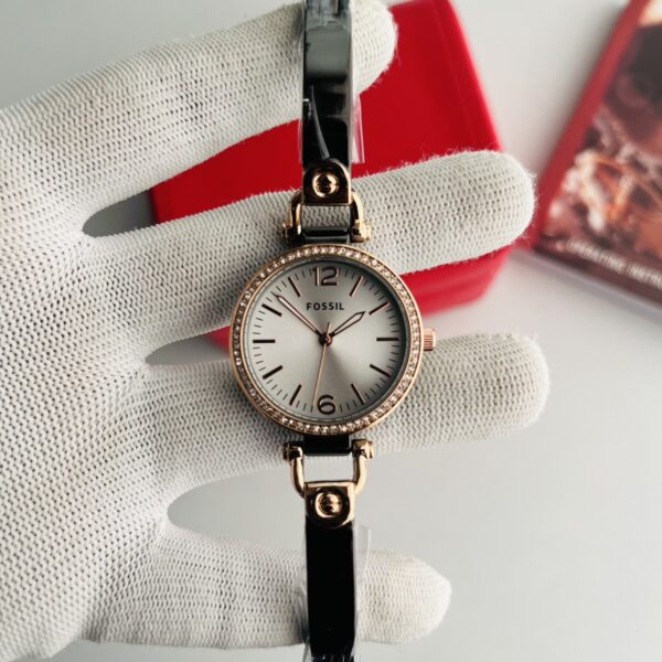 Fossil Silver Dial Rose Gold Crystal Bezel Women's Watch