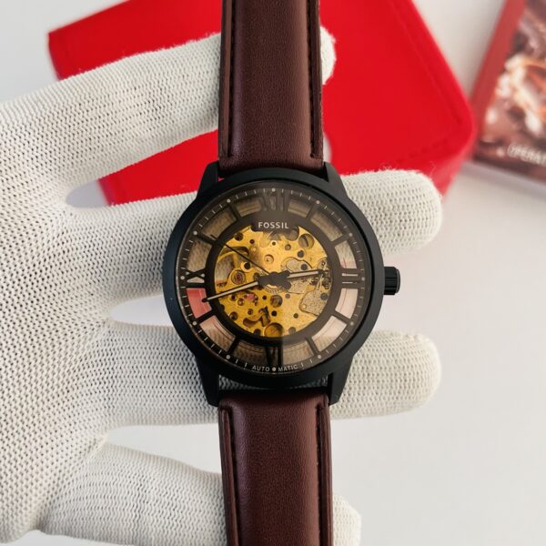 Fossil Skeleton Automatic Brown Leather Men's Watch