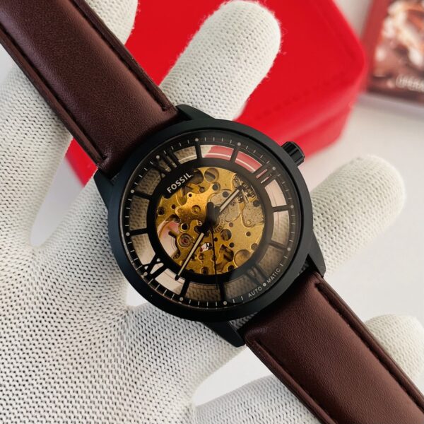 Fossil Skeleton Automatic Brown Leather Men's Watch