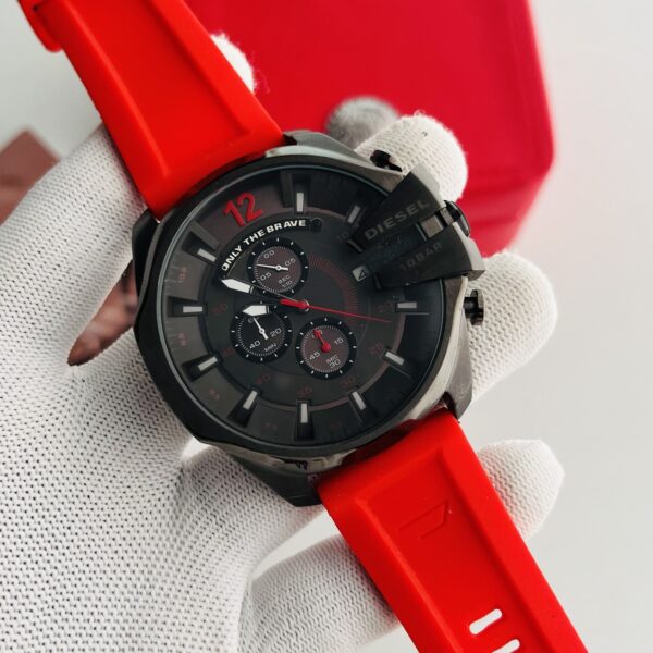 Diesel Black Dial Chronograph Red Silicone Strap Men's Watch