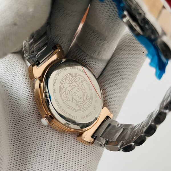 Versace Red dial Textured Bezel Dual-Tone Stainless Steel Women's Watch