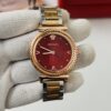 Versace Red dial Textured Bezel Dual-Tone Stainless Steel Women's Watch