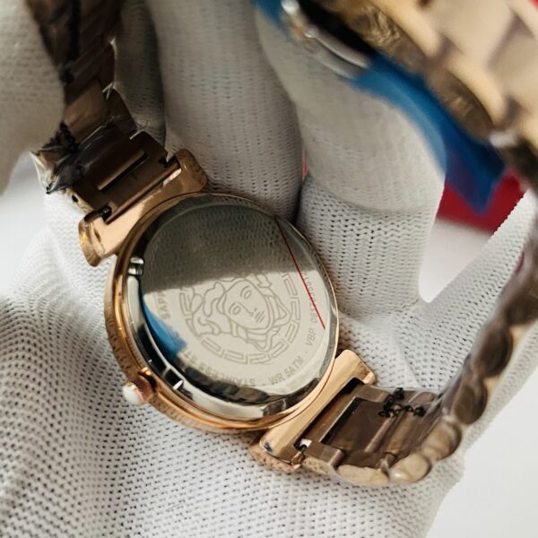 Versace Blue Dial Textured Bezel Gold-Tone Stainless Steel Women's Watch