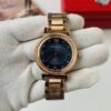 Versace Blue Dial Textured Bezel Gold-Tone Stainless Steel Women's Watch