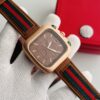 Gucci Vintage Square Chronograph Brown Dial Web Strap Men's Watch