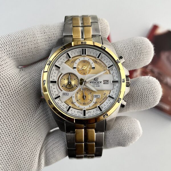 Casio Edifice White Dial Gold-Tone Chronograph Two-Tone Stainless Steel Men's Watch