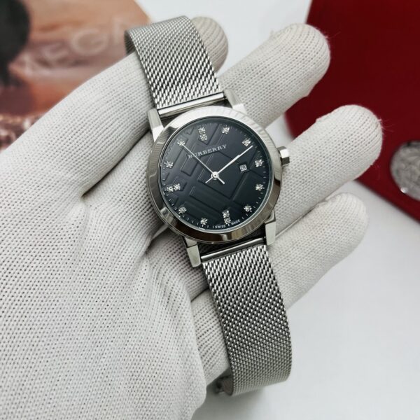 Burberry Black Dial Mesh Strap Stainless Steel Women's Watch