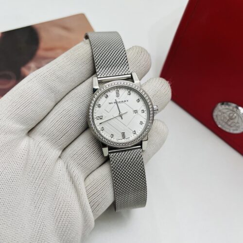 Burberry White Dial Mesh Strap Stainless Steel Women's Watch