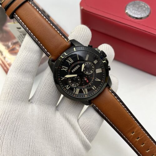 Fossil Black Dial Chronograph Brown Leather Men's Watch