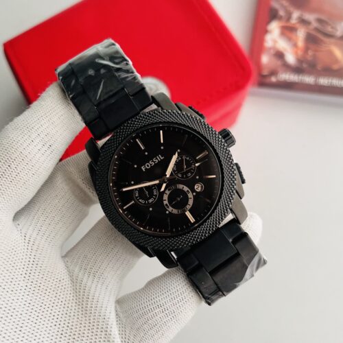 Fossil Black Dial Multi-Function Textured Bezel Men's Watch