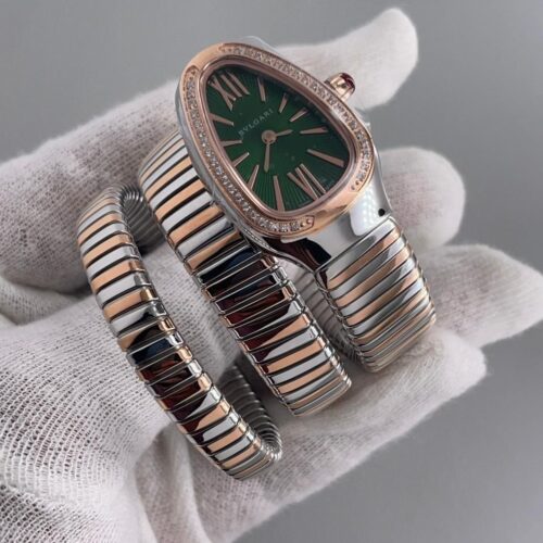 Bvlgari Serpenti Tubogas Green Dial Diamond Bezel Two-Tone Women's Watch