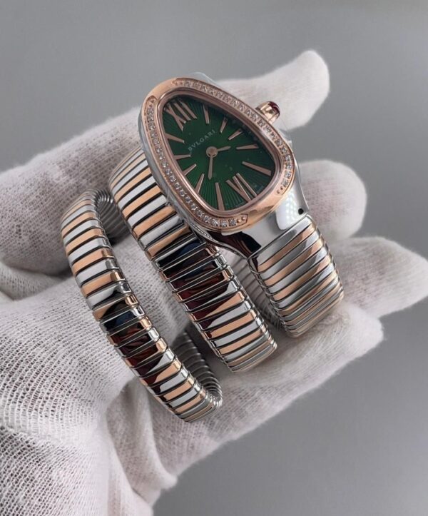 Bvlgari Serpenti Tubogas Green Dial Diamond Bezel Two-Tone Women's Watch
