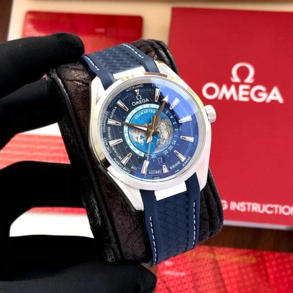 Omega Seamaster Aqua Terra Worldtimer Blue Dial Rubber Strap Men's Watch