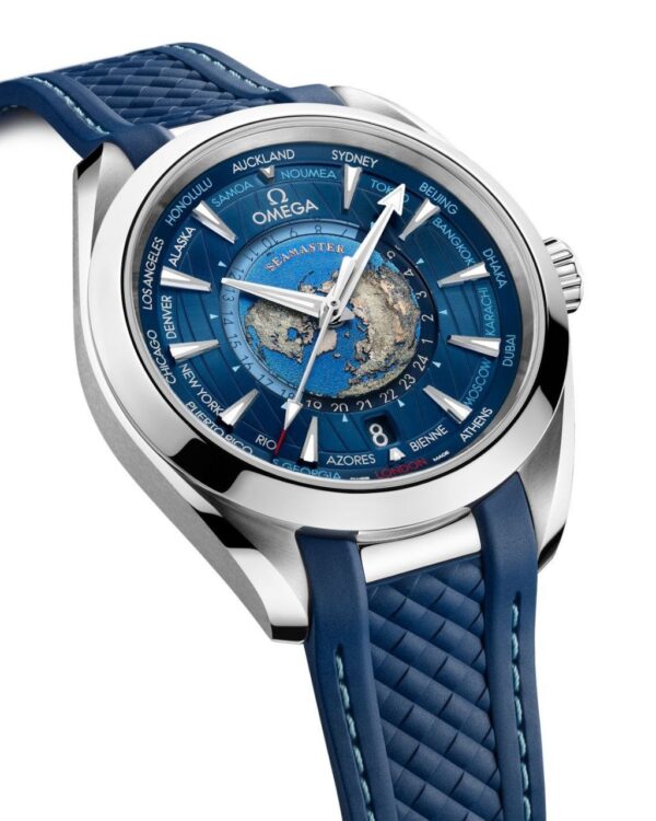 Omega Seamaster Aqua Terra Worldtimer Blue Dial Rubber Strap Men's Watch