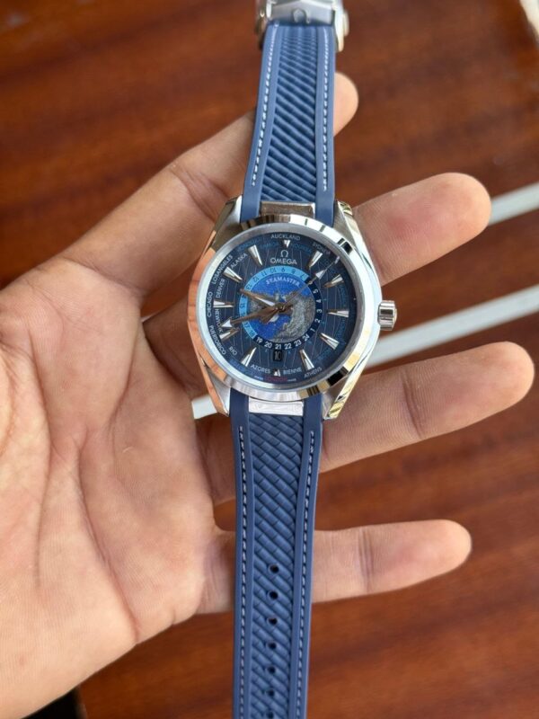 Omega Seamaster Aqua Terra Worldtimer Blue Dial Rubber Strap Men's Watch