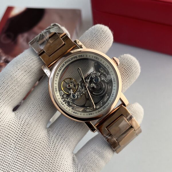 Patek Philippe Skeleton Automatic Rose Gold Transparent Dial Men's Watch