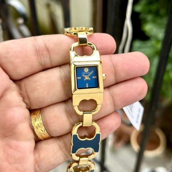 Tory Burch Mini Square Blue Dial Gold-Tone Bracelet Women's Watch